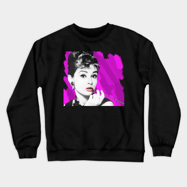 Audrey Hepburn 'Pink' Crewneck Sweatshirt by SiSuSiSu